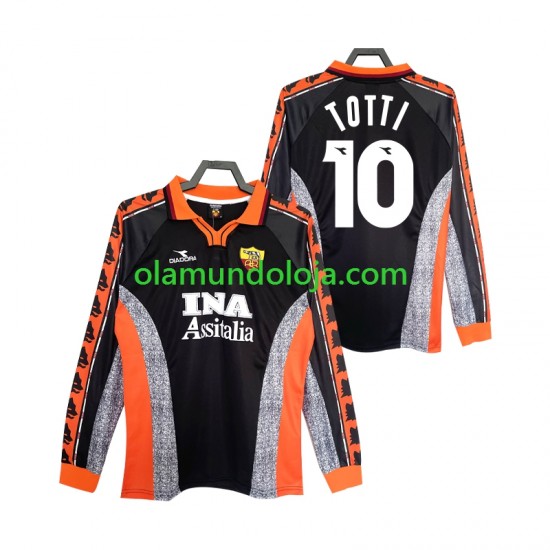 Camisola AS Roma Totti 10 Retro Homem Equipamento Terceiro 1998 1999 Manga Comprida